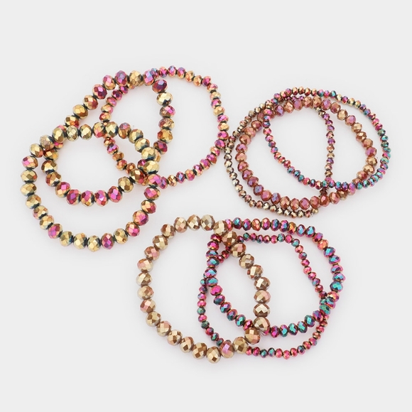 Abalone Beaded 9 Piece Stacked Stretch Bracelets Statement Jewelry Accessories - Picture 2 of 2